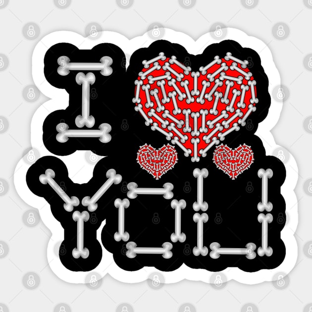 I Love You - Skeleton Bones & Red Heart Sticker by ArtsoftheHeart